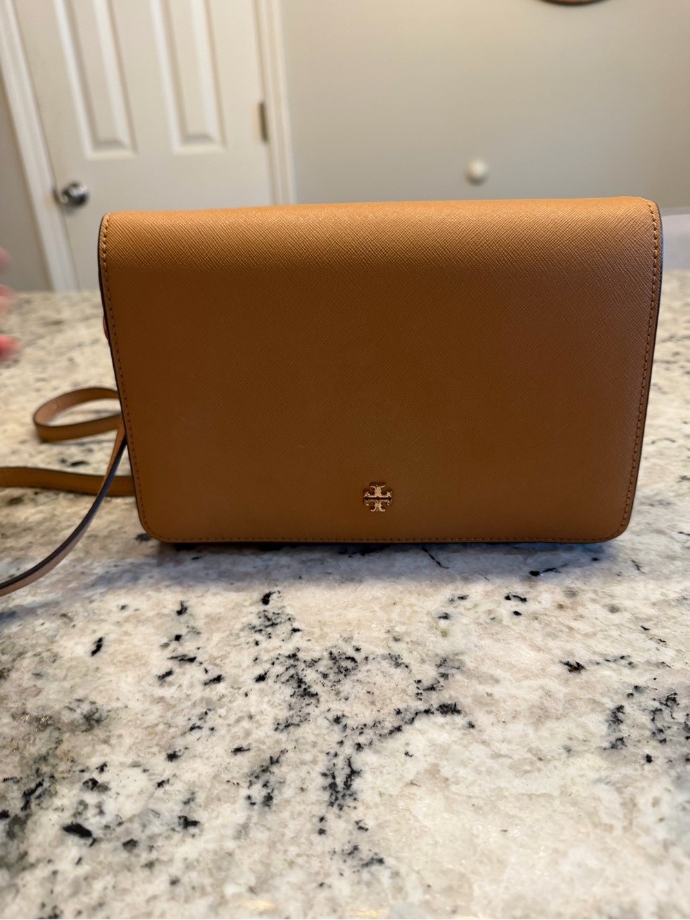 Tory Burch Saffiano Leather Crossbody - Saddle/Tan